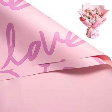 Imagem de WRAPAHOLIC 20 folhas de papel de embrulho de flores – 56,9 x 56,88 cm rosa claro e palavra de amor resistente à água buquê floral de papel de embrulho, embalagem de suprimentos para floristas para