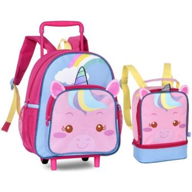Imagem de Kit Mochila Rodas Lancheira Creche Infantil Unicórnio - Clio, Pink