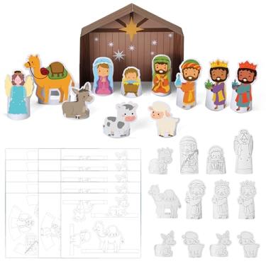 Imagem de Tenceur 12 conjuntos de artesanato religioso de Natal faça um presépio construa seu próprio artesanato de Natal para a noite sagrada domingo escola sala de aula, presentes cristãos de festa de Natal