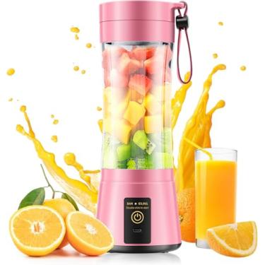 Imagem de Liquidificador portátil para smoothies e shakes – Mini liquidificador de tamanho pessoal com copo de viagem de 380 ml, 6 lâminas de aço inoxidável para mistura potente, espremedor de frutas frescas