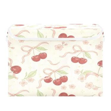 Imagem de Burbuja Caixa de armazenamento de cereja com tampa e alças, caixa de armazenamento grande dobrável para prateleiras armário quarto escritório organizador