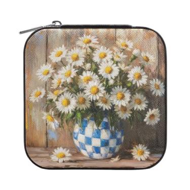 Imagem de Burbuja Caixa de joias de margarida, mini estojo de joias de viagem para mulheres e meninas, organizador de joias para brincos, anéis, colares e pulseiras