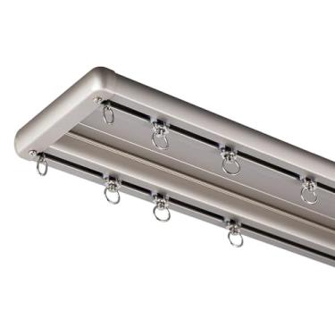 Imagem de Trilho de cortina silencioso resistente - Trilho de montagem de teto duplo para trailer, sala de estar, hospital, quarto - alumínio, 230 cm, cor damasco - operação suave e durabilidade