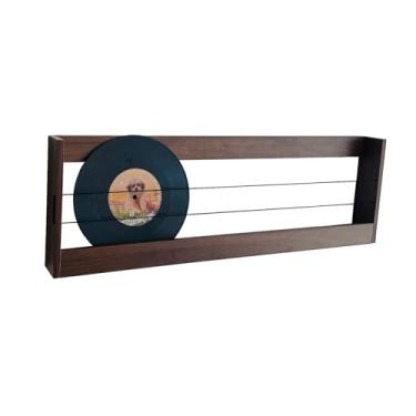 Imagem de Suporte rústico de parede e porta-discos de vinil – Pacote com 3 organizadores de armazenamento de arquivos de madeira para quarto de crianças, sala de estar, escritório e decoração de casa