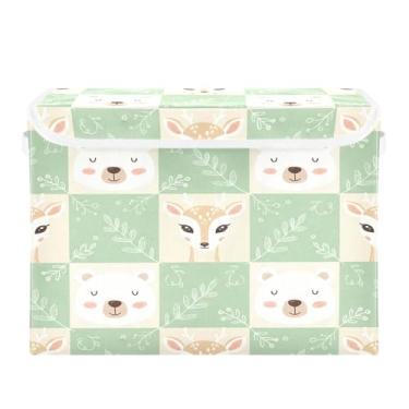 Imagem de Burbuja Caixa de armazenamento Bear Deer com tampa e alças, grande caixa de armazenamento dobrável para prateleiras armário quarto escritório organizador
