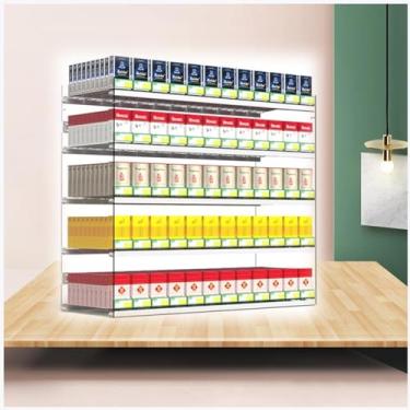 Imagem de Prateleiras de exibição de cigarro de acrílico e suporte de parede, suporte de caixa de empurrador de cigarro automático, organizador de cigarros transparente, tamanho 31,5 x 28,4 x 54 cm para uso no