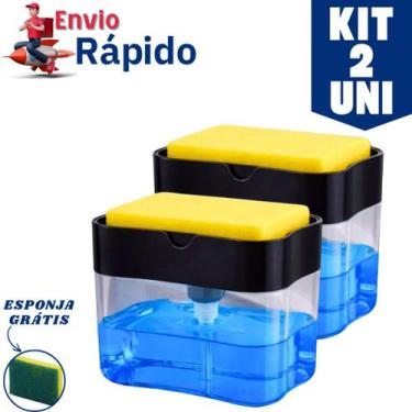 Imagem de Kit 2 Porta Sabão Líquido  Dispense de Detergente e Esponja para Cozin