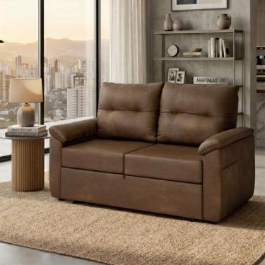 Imagem de Sofá Cama Tiffany 2 Lugares Casal 160cm Caramelo Couro Sintético com Estrutura em Madei...