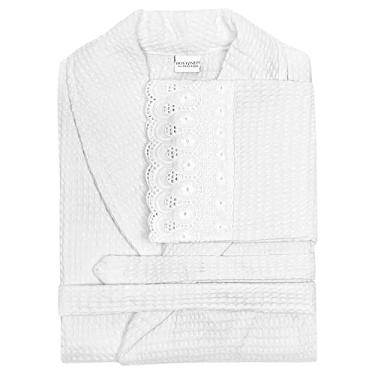 Imagem de Roupão Piquet Buettner Renascença Renda Cristal Bordada - 100% Algodão - Laise Unissex Feminino Masculino (G, Branco)