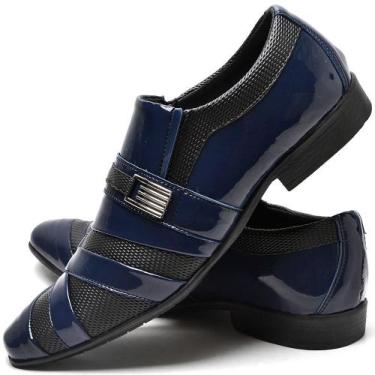Imagem de Sapato Social Formatura Masculino Verniz Colorido Fit Azul - D+Shoes