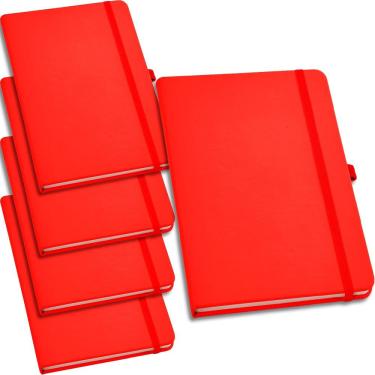 Imagem de Kit 5x Caderneta de Anotações 9x14cm 80 Fls Pautadas Vermelho