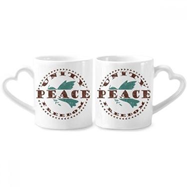 Imagem de Conjunto de canecas de porcelana para casais, símbolo da paz e liberdade de azeitona, conjunto de canecas de cerâmica para amantes, coração