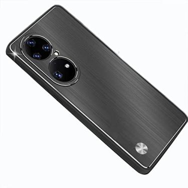 Imagem de KVIBEO Capa para Huawei P50/P50 Pro, capa traseira escovada de liga de alumínio slim fit à prova de choque com proteção de câmera TPU capa protetora de pára-choques, preta, P50 6,5 polegadas