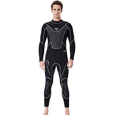 Imagem de TOPmontain Roupa de mergulho masculina térmica de manga comprida de neoprene de 3 mm, roupa de mergulho de verão, roupa de mergulho para adultos, roupa de mergulho para natação, proteção UV para mergulho