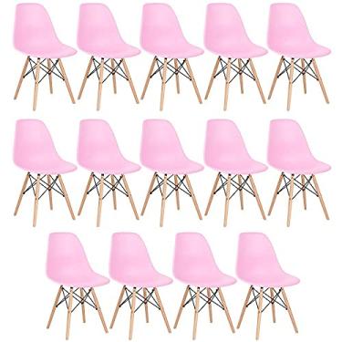 Imagem de Loft7, Kit 14 cadeiras Charles Eames Eiffel DSW com pés de madeira clara Rosa claro