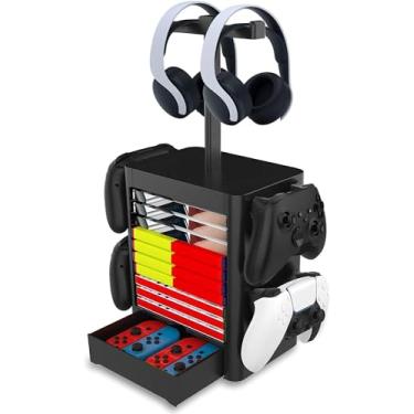 Imagem de O rack de armazenamento TwiHill é adequado para PS5 PS4 Playstation/Xbox Series S & X/chave de acessórios, fone de ouvido, disco de jogo, gamepad, controlador, preto