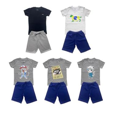 Imagem de kit 5 Conjuntos De Roupa Infantil Camiseta 100% Algodão + Shorts Bermuda Menino - Tamanho 1 ao 8 Anos - Coleçao Poofy