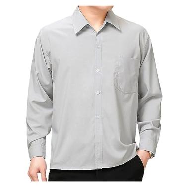 Imagem de Camisa social masculina de cor lisa, caimento regular, manga comprida, formal, sem rugas, com, Bege, 3G