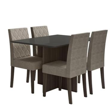 Imagem de Kit Mesa de Jantar Helo Com Vidro 120x90 com 4 Cadeiras Jade Amendoa/grafite/preto/capucino