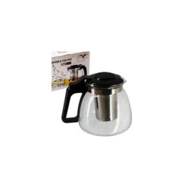 Imagem de Chaleira de vidro com infusor inox bule jarra filtro coador para cha e