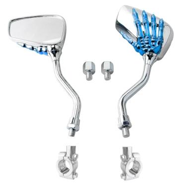 Imagem de Kucehiup Crânio esqueleto retrovisor manual distintivo espelho lateral 8 mm 10 mm suporte de espelho de guidão adaptador de braçadeira para motocicleta, scooter, bicicleta, ciclomotor, bicicleta