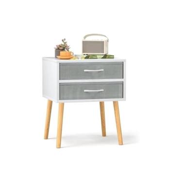 Imagem de Mesa de cabeceira com gaveta, mesa de cabeceira branca moderna, pernas de madeira maciça, moldura de cabeceira