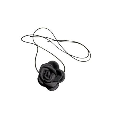 Imagem de xdlhghe Colar de cordão de flor para mulheres, couro, preto, branco, fofo, longo, com laço de hibisco, rosa, colar feminino, moderno, havaiano, anos 90, 80, ajustável, floral, gótico, joia simples,