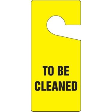 Imagem de Accuform Etiquetas de porta NMC to BE Cleaned (pacote com 10), 23 cm x 10 cm com mensagem de dois lados, etiqueta de manutenção de plástico preto sobre amarelo, feita nos EUA, TAD843