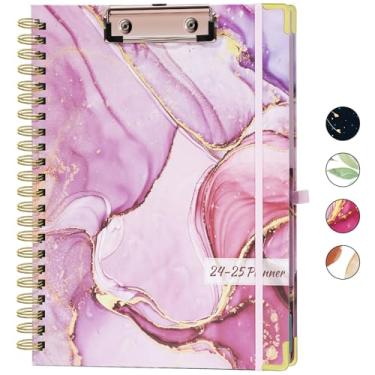 Imagem de Eyrozill Agenda 2024-2025 diária, semanal e mensal, julho de 2024 a junho de 2025 com prancheta 21,6 cm x 28 cm, agenda mensal de 2025 com adesivos para escritório escolar - mármore rosa (A4)