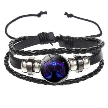 Imagem de BlingNuts Pulseira de signos do zodíaco para mulheres e homens, ajustável, 12 unidades, pulseiras de couro multicamadas, signo do zodíaco para joias de aniversário, F, Aço inoxidável, Sem Pedra