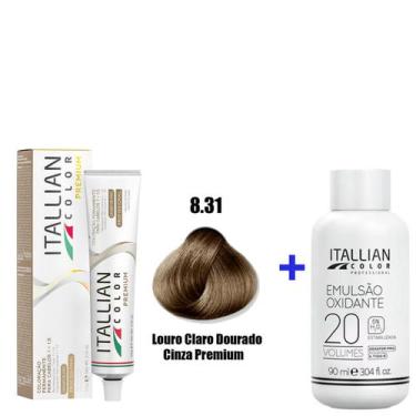 Imagem de Kit Coloração Itallian Premium 60g Louro Claro Dourado Cinza 8.31 + Em