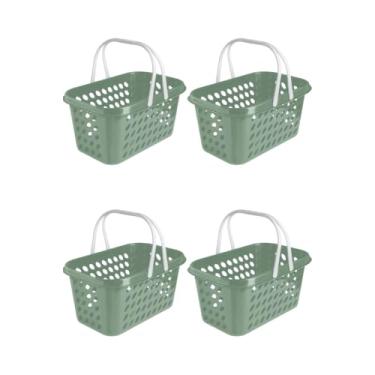 Imagem de Conjunto De 6 Cestas PláSticas De Supermercado De 3 Litros Com AlçAs Resistentes Cesta De Compras PortáTil Leve E Multiuso(Verde)