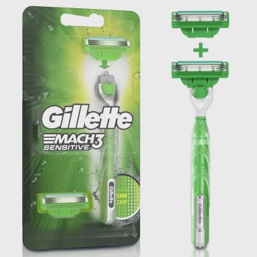 Imagem de Aparelho de barbear gillette MACH3 sensitive com cabo antiderrapante + 2 cargas