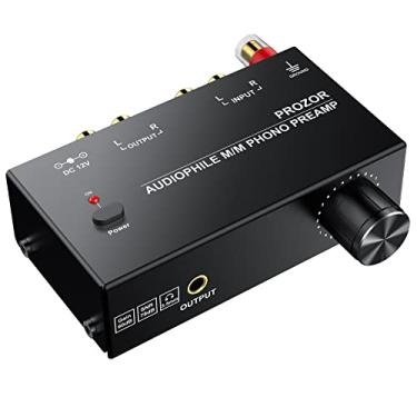 Imagem de Pré-amplificador de Fono MM RIAA Preamp Tocadiscos pré-amplificador de microfone com controlos de nível conector de entrada e saída RCA com adaptador de corrente 12 V pré-amplificador estéreo HiFi