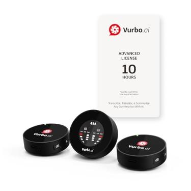 Imagem de IPEVO Dispositivos de IA: Duo de microfone sem fio, Vurbo.ai, microfones Lavalier, bateria 18H, transcrição de IA, tradução, resumo, notas de reunião, 93 idiomas, ideal para conferências, reuniões,