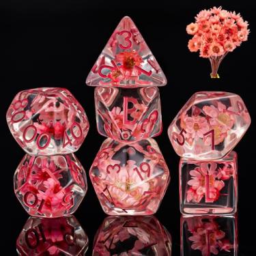 Imagem de DND Resin Flowers Dice Set Dungeons and Dragons Dice Set, Resin D&D Dice Set Red Polyhedral Dice for Dungeons and Dragons Role Playing Games D&D Dice Set D20 D12 D10 D8 D6 D4