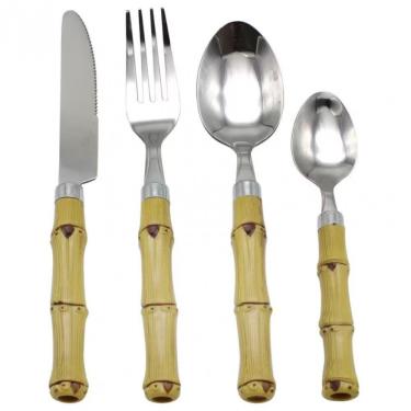 Imagem de Faqueiro 24 Peças Dynasty Bambu Aço Inox Caixa De Madeira Inox Com Bege