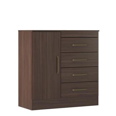 Imagem de Cômoda Montevidéu 4 Gavetas 1 Porta em MDF com Puxador Plástico Bronze Café com Corredi...