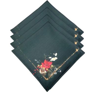 Imagem de Kit 4 Guardanapos De Tecido Arranjo De Natal Verde 40cmx40cm verde