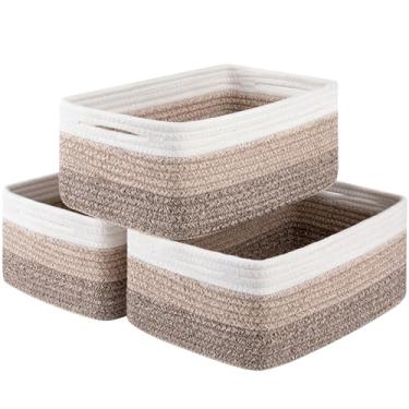Imagem de OIASKET Pacote com 3 cestas de armazenamento pequenas para organização, lindas cestas decorativas de tecido para prateleiras, mini caixas organizadoras de armário com alças - 33 cm C C x 21 cm L x 13