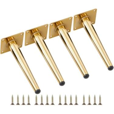 Imagem de Ajustável, Mesa, Sofá, Móveis, Armário, Mesa, Armários De Cama Pés Conjunto De 4 Pernas De Móveis De Metal Reto, Suporte Cônico Pés De Armário De Tv, Gold, 17cm/6.7in