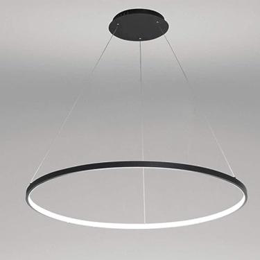 Imagem de Luz Pendente De Círculo De 1 Luz, Lustre De Acrílico De Metal Led Moderno Suspenso Ajustável Para Sala De Estar, Quarto, White+tricolorlight, 60cm