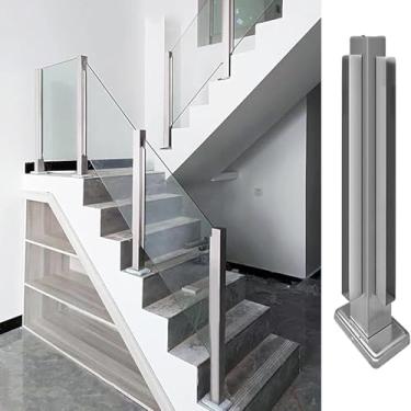 Imagem de Postes De Corrimão De Vidro Para Escadas Internas, Postes De Balaustradas De Deck De Aço Inoxidável Para Guarda-corpos De Varanda Gazebo Escada Externa, Com Fend, Corner Post, 65cm/25.6in