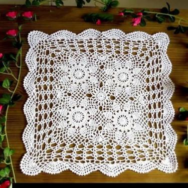Imagem de Toalhas De Mesa De Renda Capa De Mesa Artesanal Diy Toalha De Mesa De Algodão De Crochê Sofá Cômoda Quadrada Guardanapos Capa De Mesa De Cabeceira Decoração De Quarto, Beige, Square 80cm