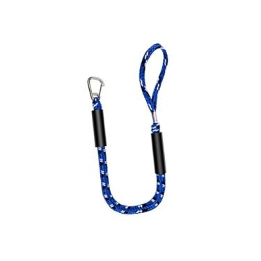 Imagem de YIJU Linha de ancoragem elástica com clipe de aço inoxidável, portátil, resistente, reutilizável, acessórios para barcos, esqui, pesca, canoa, Preto Azul Branco