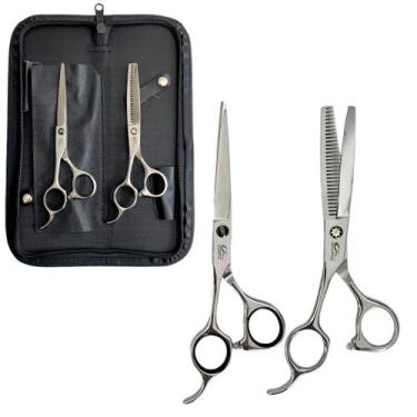 Imagem de Kit Tesouras Para Canhoto Fio Laser E Desfiadeira 6.0 - Umi