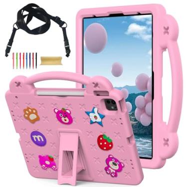 Imagem de Linda capa infantil para Apple iPad Air de 13 polegadas/iPad Pro 13 2024/iPad Pro 12,9 2022/2021/2020/2018, faça você mesmo, com alça de ombro, capa à prova de choque, rosa