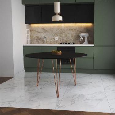 Imagem de Mesa De Jantar Redonda 110Cm Preta Clips 3 Pés Base Cobre Cor: Preto -