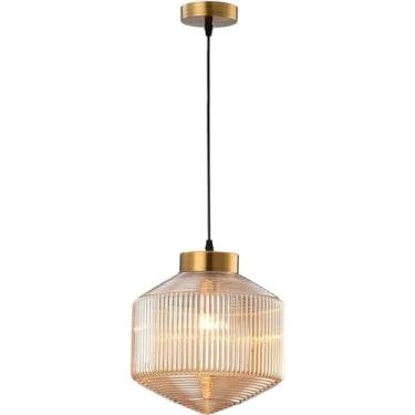 Imagem de Lâmpada Suspensa De Metal De Bronze Premium Com Pingente De Vidro Com Nervuras Industrial Vintage Pingente De Iluminação Sombra Loft Bar Lustre De Teto Pendurado, Beige