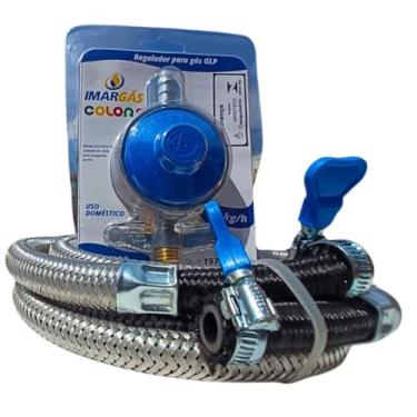 Imagem de Regulador registro Gás Blue Elite 1kg/h Inmetro cozinha fogão forno cooktop mangueira malha aço 4 metros